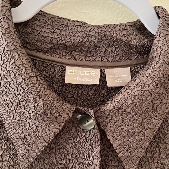 Chico’s Travelers over shirt Shacket button front brown top Large - Picture 2 of 4